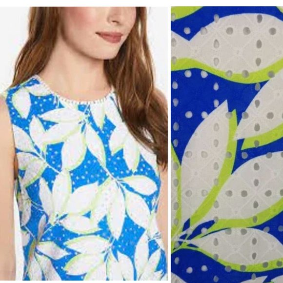 Draper James Eyelet Shift Dress in Sapphire Blue Print Size 2 NWT - Picture 3 of 13